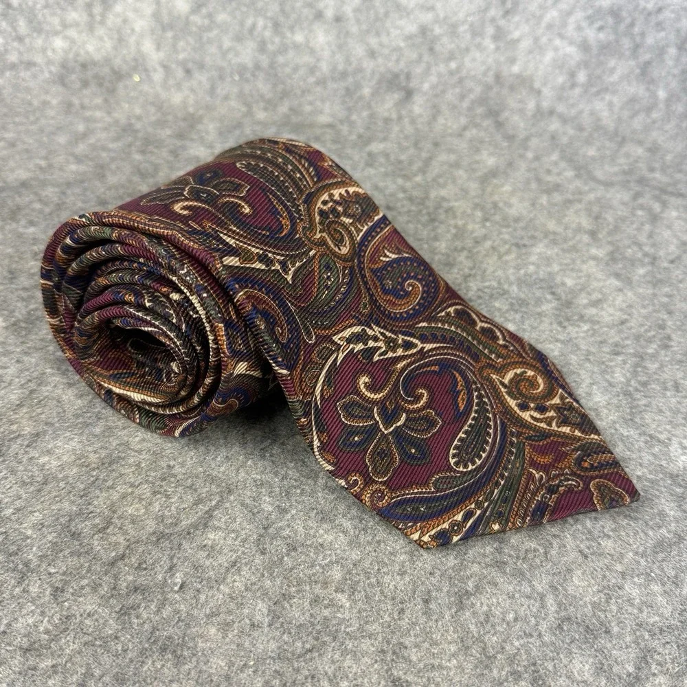 Harold Powell Bold Multicolored Imported‎ Silk Paisley Woven Tie Made in USA